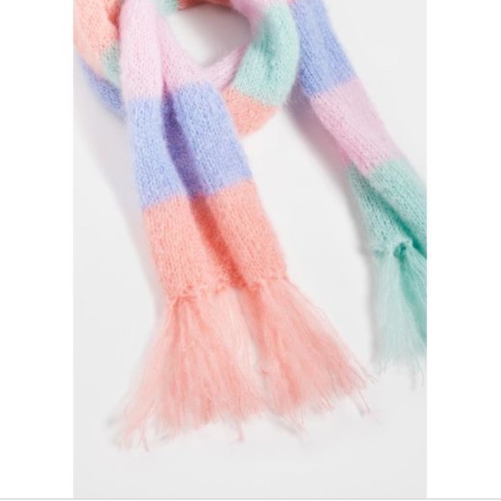 New Rose Carmine Pastel Colorful Striped Mohair Knit Scarf - Picture 4 of 8
